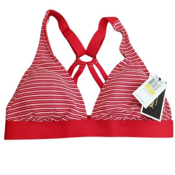 Juicy Couture womens swim bikini top Riviera Rem SC Halter Striped Red Sz Medium - Picture 3 of 8
